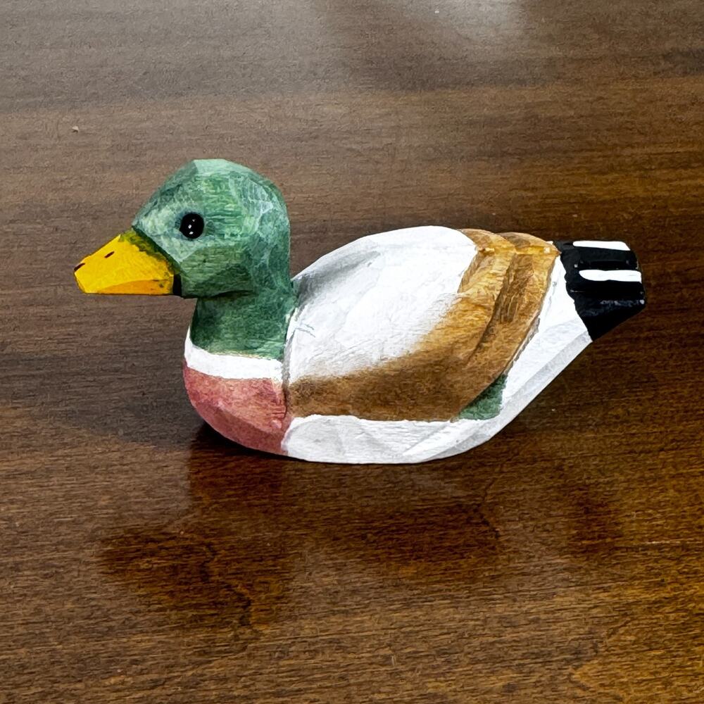 Vintage Mini Wooden Mallard Duck Hand Carved & Painted